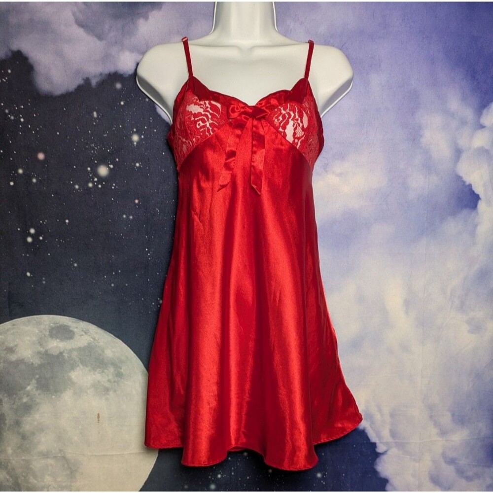 Vintage Red Satin Lace Slip Dress Size S Y2K Lingerie Goth Glam Fairy Coquette